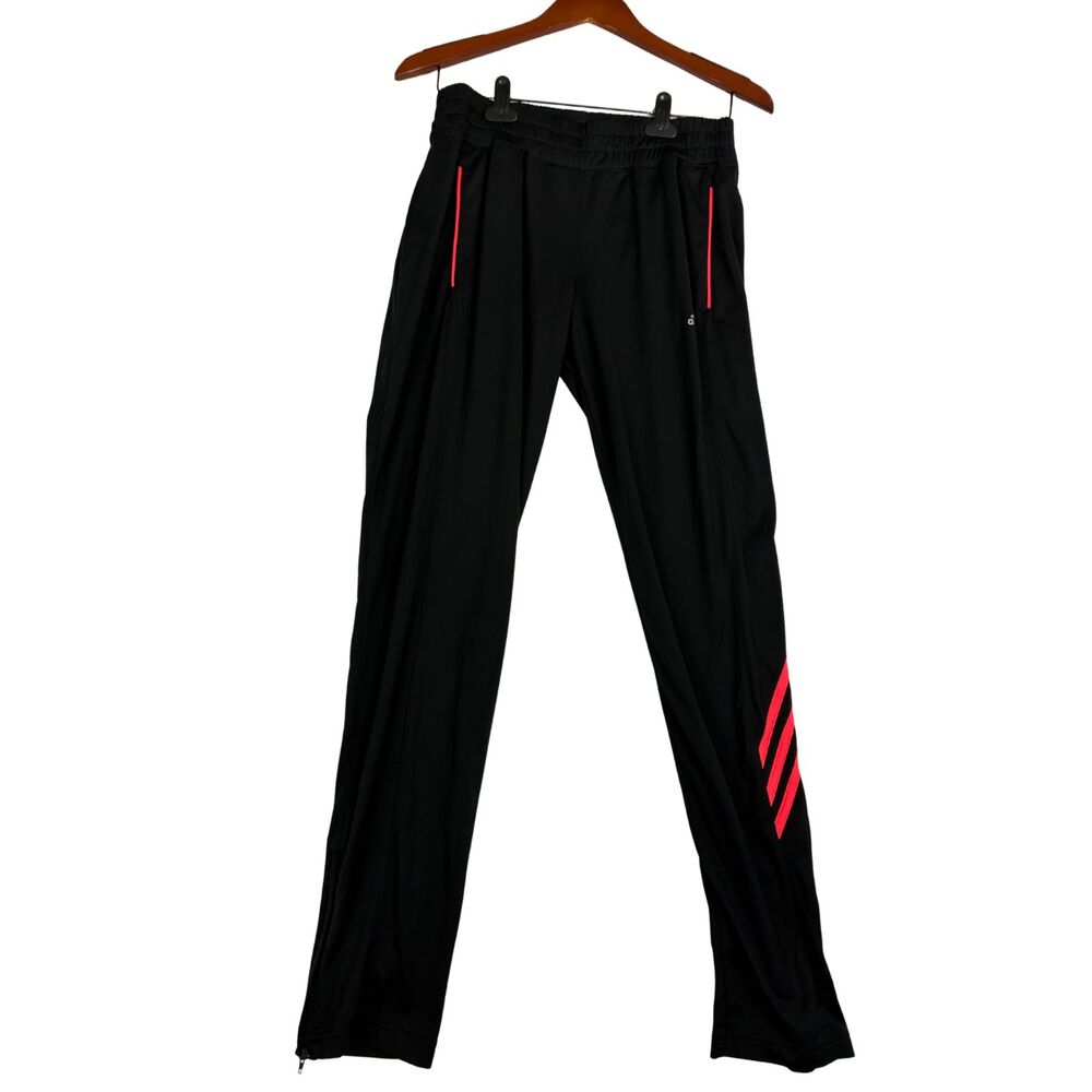 Adidas Men’s Medium Black Track Pants Red 3 Stripe Soccer Training Zip Ankle